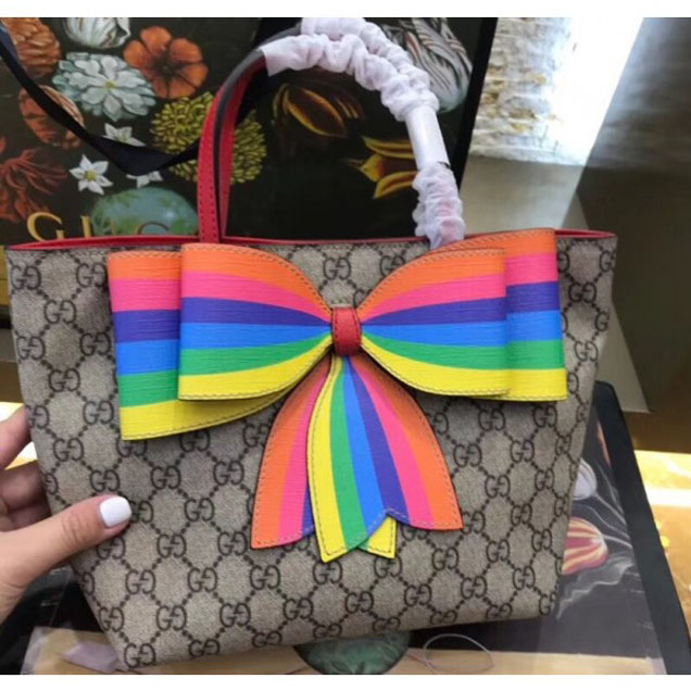 Gucci Children's GG Tote Bag 501804/410812 Multicolor Rainbow Bow 2018