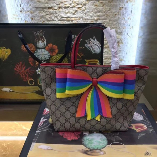 Gucci Children's GG Tote Bag 501804/410812 Multicolor Rainbow Bow 2018