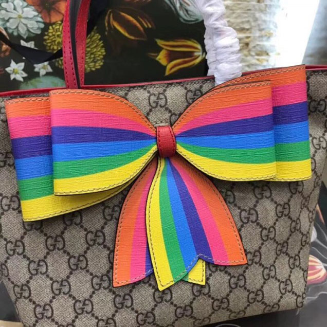 Gucci Children's GG Tote Bag 501804/410812 Multicolor Rainbow Bow 2018