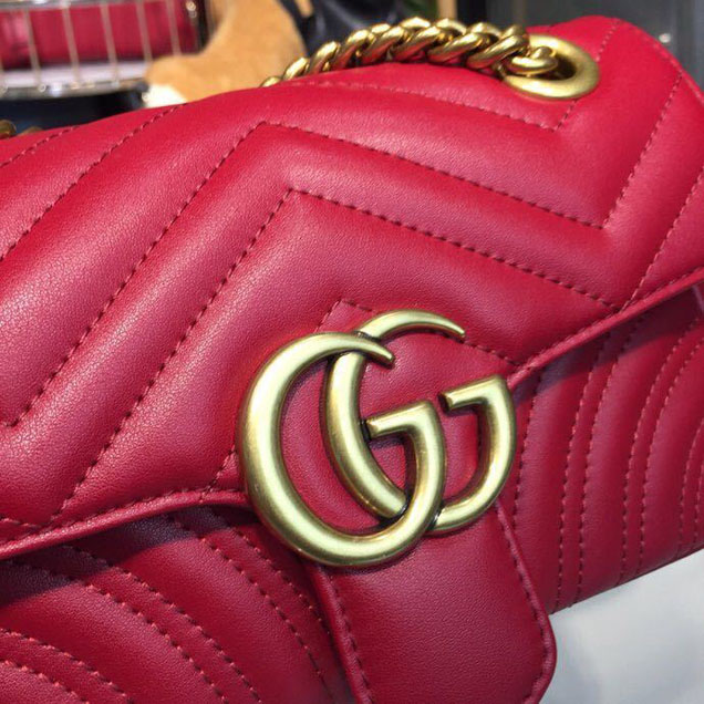 Gucci Marmont Matelasse Shoulder Bag 22cm 443497 Calfskin Leather Spring Summer 2018 Collection Hibiscus Red