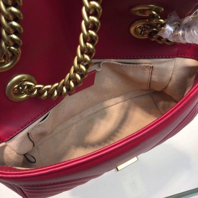 Gucci Marmont Matelasse Shoulder Bag 22cm 443497 Calfskin Leather Spring Summer 2018 Collection Hibiscus Red