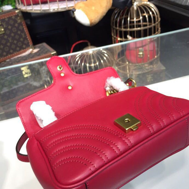 Gucci Marmont Matelasse Shoulder Bag 22cm 443497 Calfskin Leather Spring Summer 2018 Collection Hibiscus Red