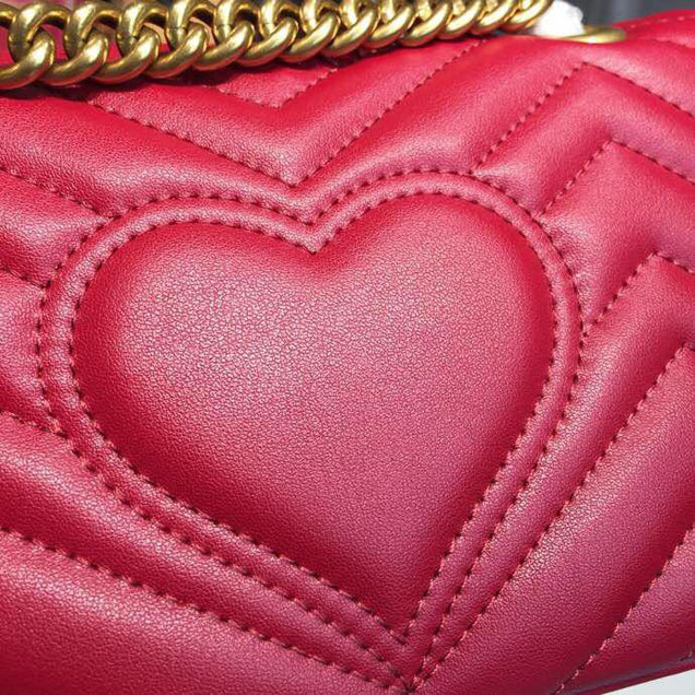 Gucci Marmont Matelasse Shoulder Bag 22cm 443497 Calfskin Leather Spring Summer 2018 Collection Hibiscus Red