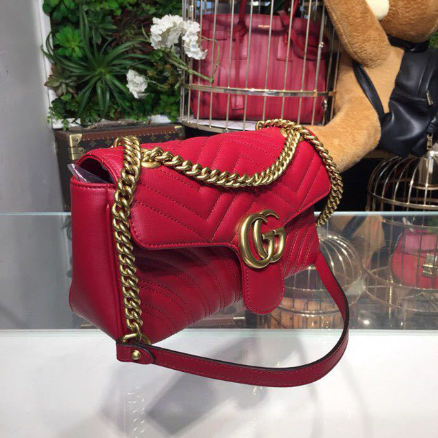 Gucci Marmont Matelasse Shoulder Bag 25cm 443496 Calfskin Leather Spring Summer 2018 Collection Hibiscus Red