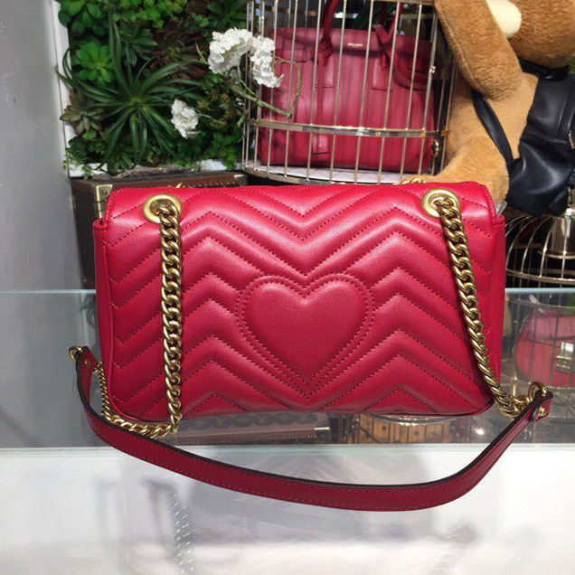 Gucci Marmont Matelasse Shoulder Bag 25cm 443496 Calfskin Leather Spring Summer 2018 Collection Hibiscus Red