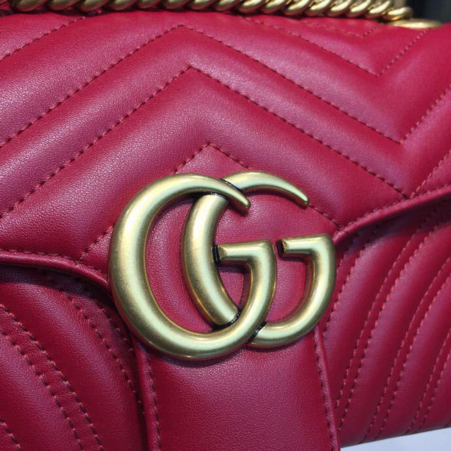 Gucci Marmont Matelasse Shoulder Bag 25cm 443496 Calfskin Leather Spring Summer 2018 Collection Hibiscus Red