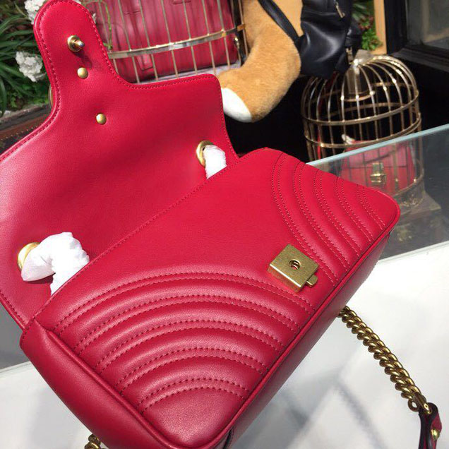 Gucci Marmont Matelasse Shoulder Bag 25cm 443496 Calfskin Leather Spring Summer 2018 Collection Hibiscus Red