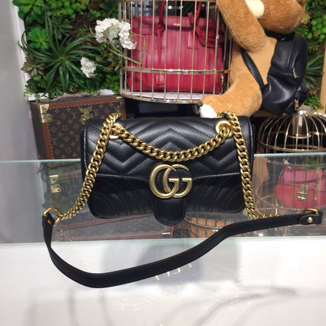 Gucci Marmont Matelasse Shoulder Bag 22cm 443497 Calfskin Leather Spring Summer 2018 Collection Black