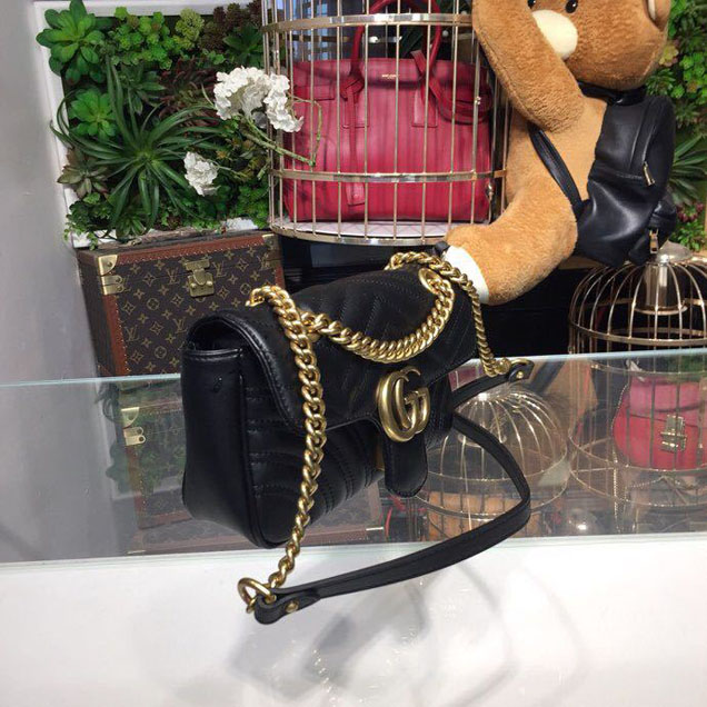 Gucci Marmont Matelasse Shoulder Bag 22cm 443497 Calfskin Leather Spring Summer 2018 Collection Black
