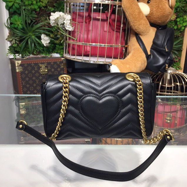 Gucci Marmont Matelasse Shoulder Bag 22cm 443497 Calfskin Leather Spring Summer 2018 Collection Black