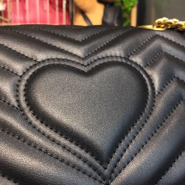 Gucci Marmont Matelasse Shoulder Bag 22cm 443497 Calfskin Leather Spring Summer 2018 Collection Black
