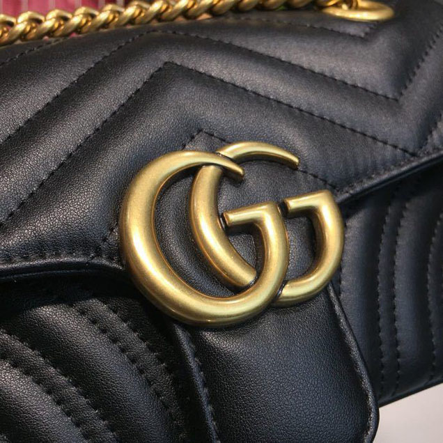 Gucci Marmont Matelasse Shoulder Bag 22cm 443497 Calfskin Leather Spring Summer 2018 Collection Black