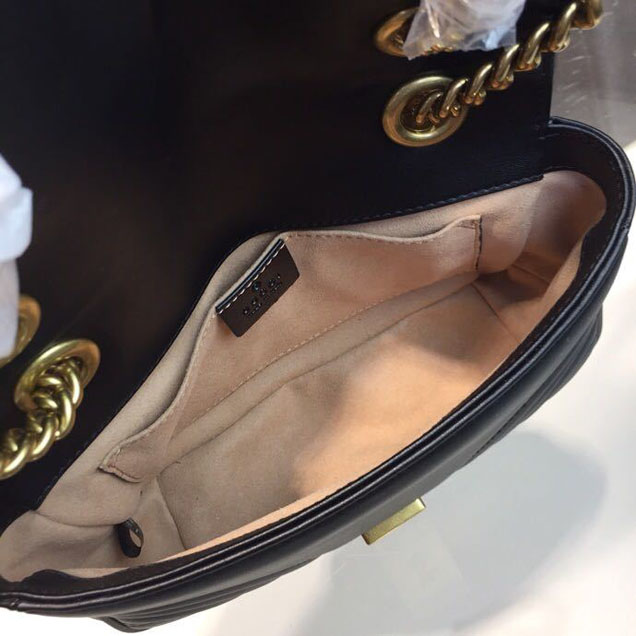 Gucci Marmont Matelasse Shoulder Bag 22cm 443497 Calfskin Leather Spring Summer 2018 Collection Black
