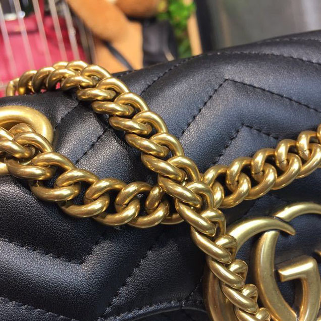 Gucci Marmont Matelasse Shoulder Bag 22cm 443497 Calfskin Leather Spring Summer 2018 Collection Black