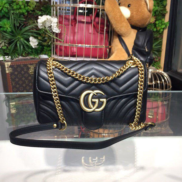 Gucci Marmont Matelasse Shoulder Bag 25cm 443496 Calfskin Leather Spring Summer 2018 Collection Black