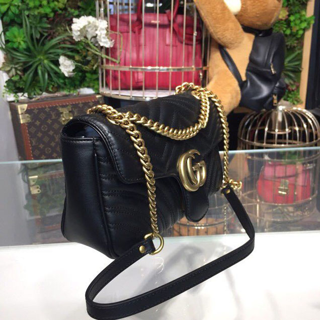 Gucci Marmont Matelasse Shoulder Bag 25cm 443496 Calfskin Leather Spring Summer 2018 Collection Black
