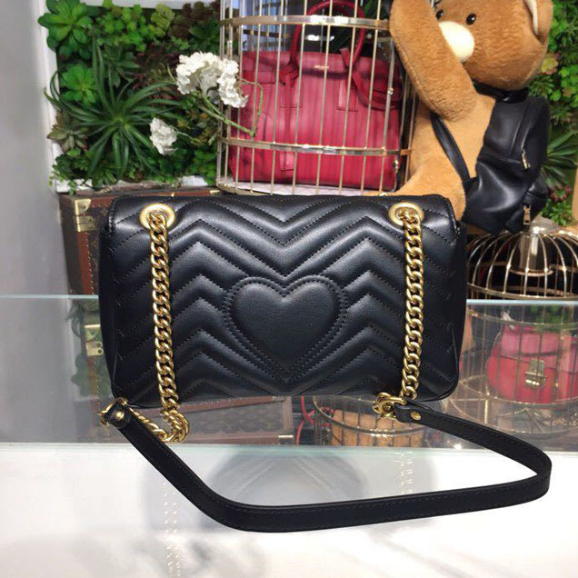Gucci Marmont Matelasse Shoulder Bag 25cm 443496 Calfskin Leather Spring Summer 2018 Collection Black