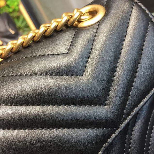 Gucci Marmont Matelasse Shoulder Bag 25cm 443496 Calfskin Leather Spring Summer 2018 Collection Black