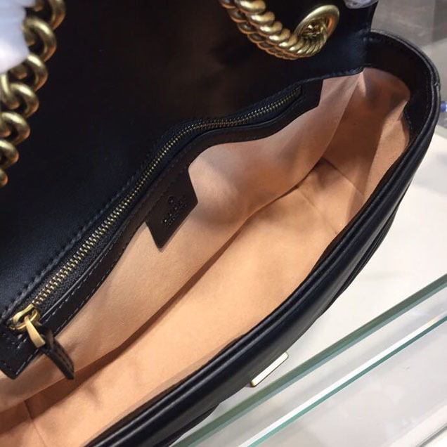 Gucci Marmont Matelasse Shoulder Bag 25cm 443496 Calfskin Leather Spring Summer 2018 Collection Black
