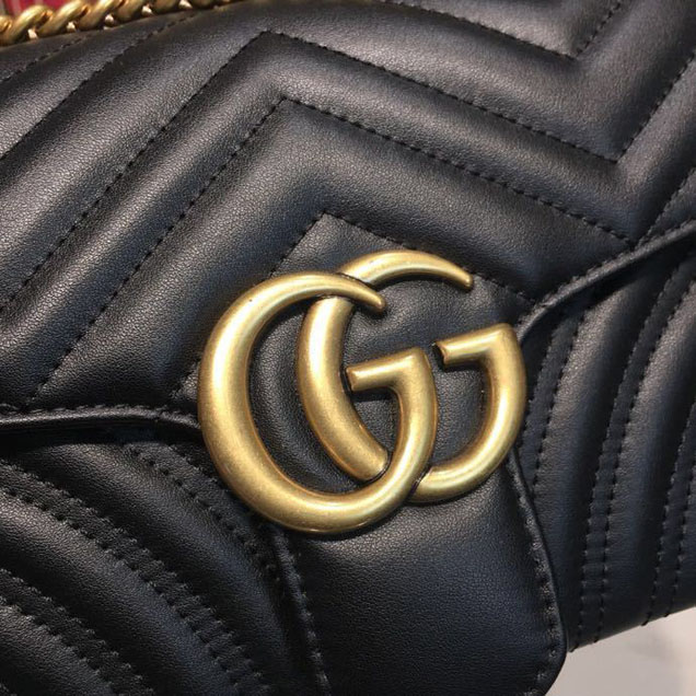 Gucci Marmont Matelasse Shoulder Bag 25cm 443496 Calfskin Leather Spring Summer 2018 Collection Black