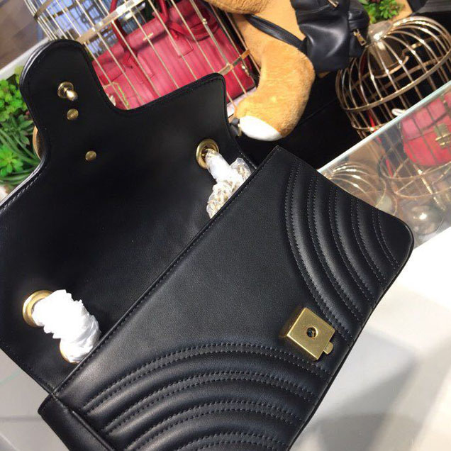 Gucci Marmont Matelasse Shoulder Bag 25cm 443496 Calfskin Leather Spring Summer 2018 Collection Black