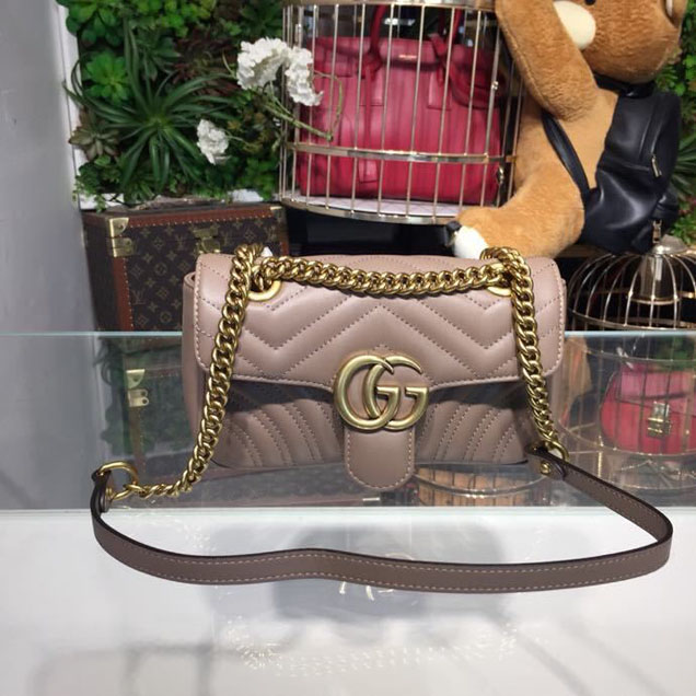 Gucci Marmont Matelasse Shoulder Bag 22cm 443497 Calfskin Leather Spring Summer 2018 Collection Beige