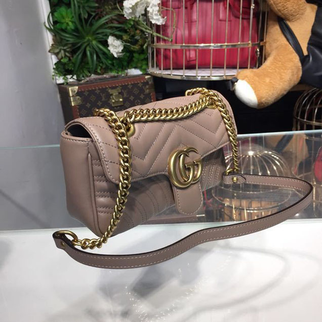 Gucci Marmont Matelasse Shoulder Bag 22cm 443497 Calfskin Leather Spring Summer 2018 Collection Beige