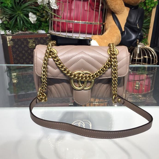 Gucci Marmont Matelasse Shoulder Bag 25cm 443496 Calfskin Leather Spring Summer 2018 Collection Beige