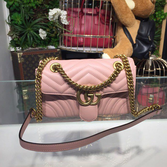 Gucci Marmont Matelasse Shoulder Bag 22cm 443497 Calfskin Leather Spring Summer 2018 Collection Dusty Pink