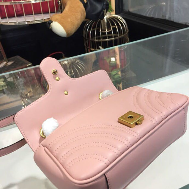 Gucci Marmont Matelasse Shoulder Bag 22cm 443497 Calfskin Leather Spring Summer 2018 Collection Dusty Pink