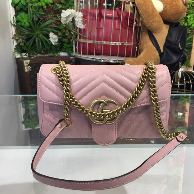 Gucci Marmont Matelasse Shoulder Bag 25cm 443496 Calfskin Leather Spring Summer 2018 Collection Dusty Pink