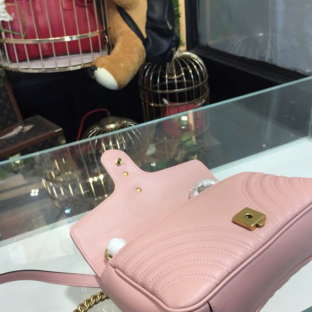 Gucci Marmont Matelasse Shoulder Bag 25cm 443496 Calfskin Leather Spring Summer 2018 Collection Dusty Pink