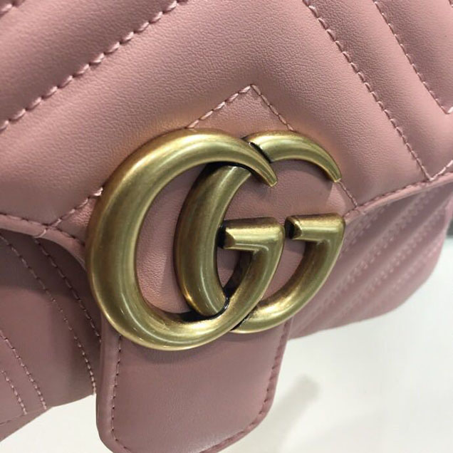Gucci Marmont Matelasse Shoulder Bag 25cm 443496 Calfskin Leather Spring Summer 2018 Collection Dusty Pink