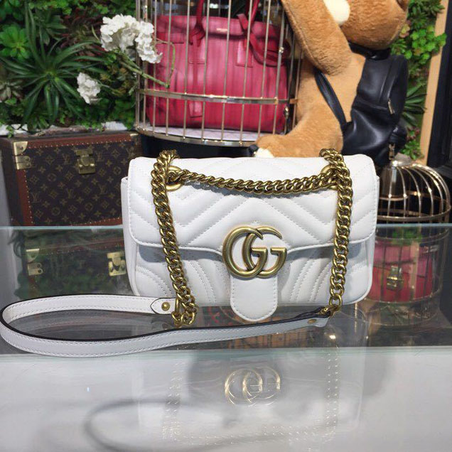Gucci Marmont Matelasse Shoulder Bag 22cm 443497 Calfskin Leather Spring Summer 2018 Collection White