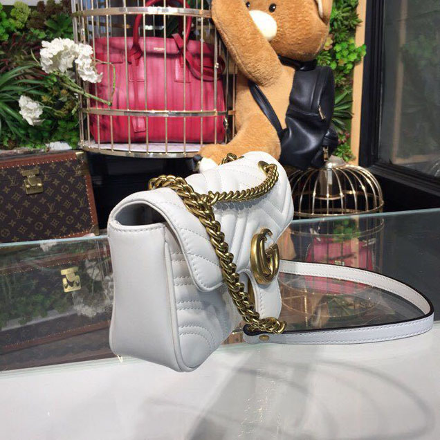 Gucci Marmont Matelasse Shoulder Bag 22cm 443497 Calfskin Leather Spring Summer 2018 Collection White