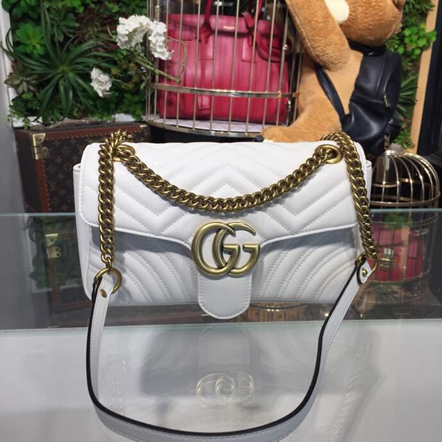Gucci Marmont Matelasse Shoulder Bag 25cm 443496 Calfskin Leather Spring Summer 2018 Collection White