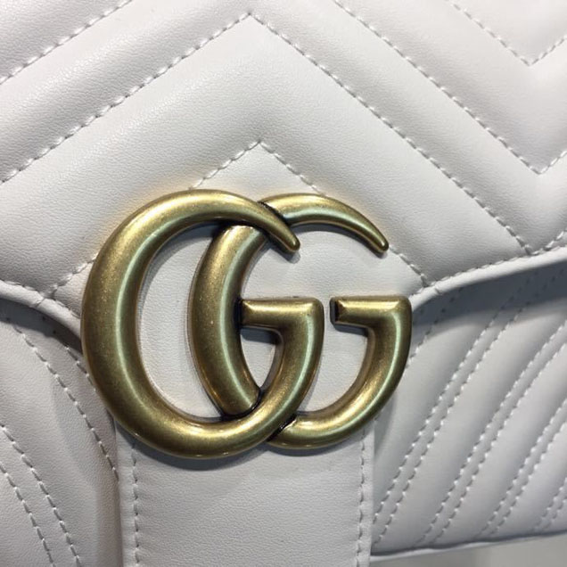Gucci Marmont Matelasse Shoulder Bag 25cm 443496 Calfskin Leather Spring Summer 2018 Collection White
