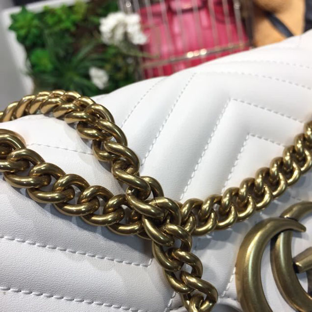 Gucci Marmont Matelasse Shoulder Bag 25cm 443496 Calfskin Leather Spring Summer 2018 Collection White