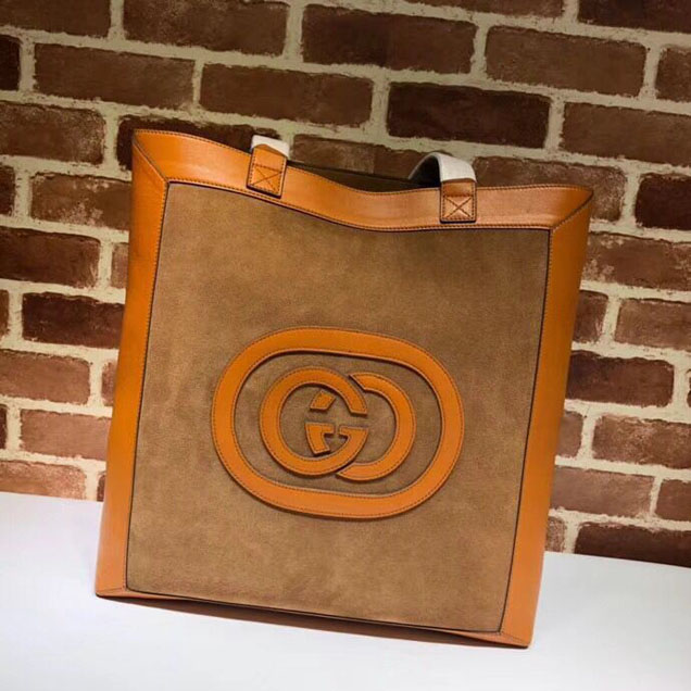 Gucci Grinding Original Leather Top Handle Shopping Bag GG519335 Maroon&Orange