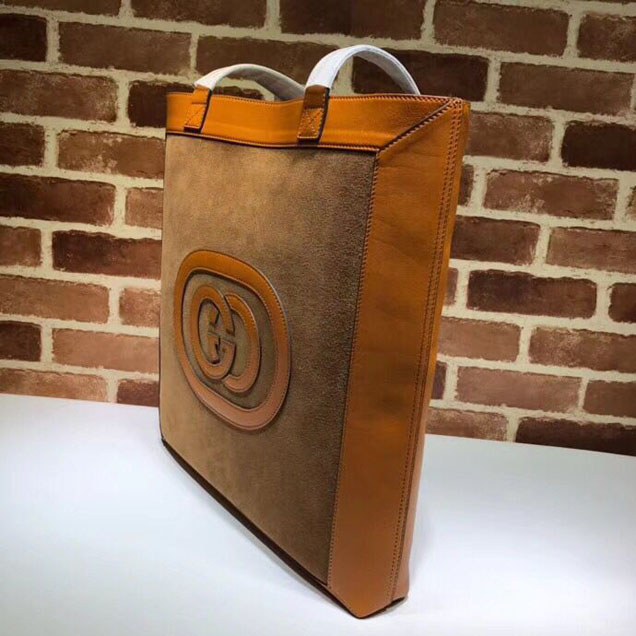 Gucci Grinding Original Leather Top Handle Shopping Bag GG519335 Maroon&Orange