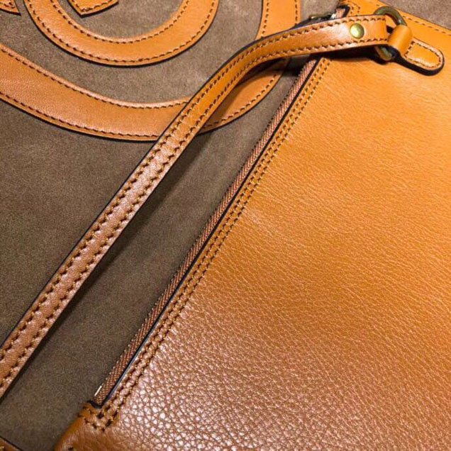 Gucci Grinding Original Leather Top Handle Shopping Bag GG519335 Maroon&Orange