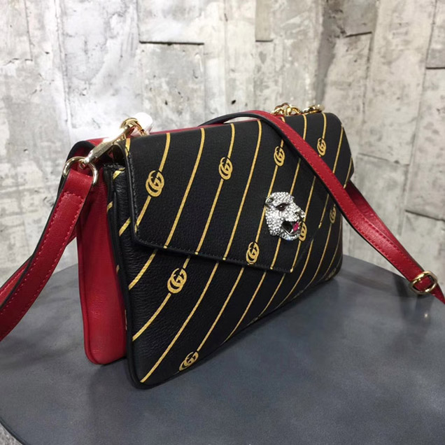 Gucci Medium Double Shoulder Bag 524822 Red Black Leather 2018