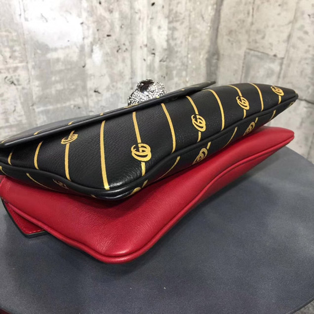 Gucci Medium Double Shoulder Bag 524822 Red Black Leather 2018