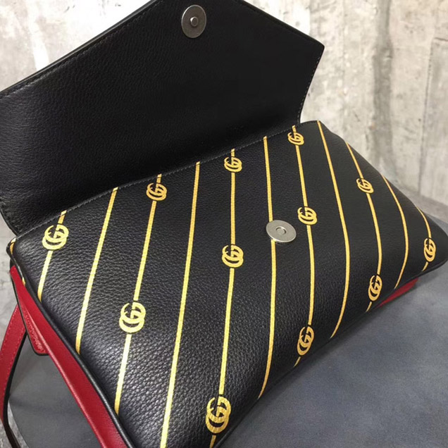 Gucci Medium Double Shoulder Bag 524822 Red Black Leather 2018