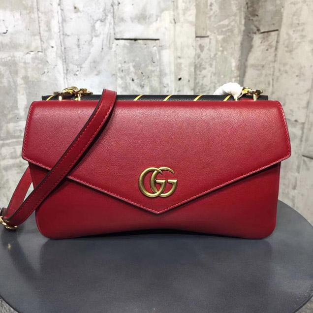 Gucci Medium Double Shoulder Bag 524822 Red Black Leather 2018