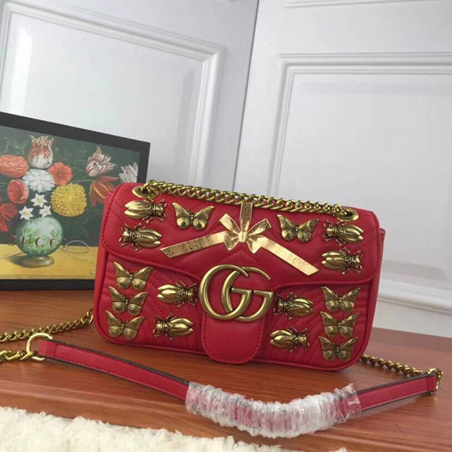 Gucci GG Marmont Medium Matelasse Shoulder Bag 443497 Red