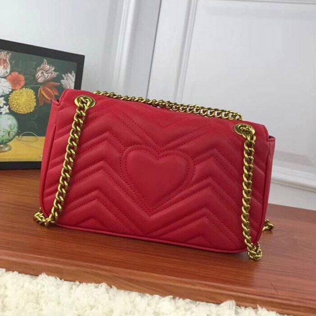 Gucci GG Marmont Medium Matelasse Shoulder Bag 443497 Red