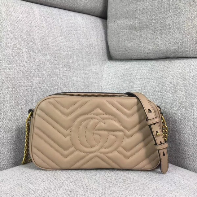 Gucci GG Marmont Chevron Shoulder Small Bag 447632 Nude