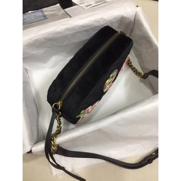 Gucci GG Marmont Chevron Shoulder Small Bag 447632 Velvet Embroidered Fawn And Flowers 2018