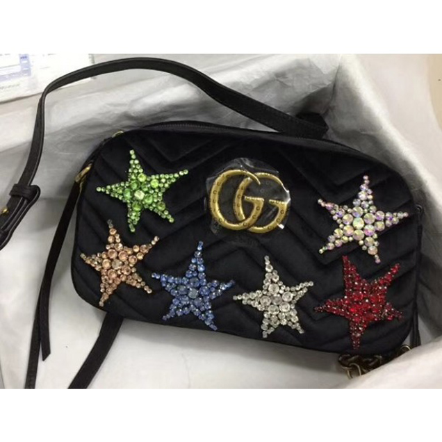 Gucci GG Marmont Chevron Shoulder Small Bag 447632 Crystal Embroidered Star 2018